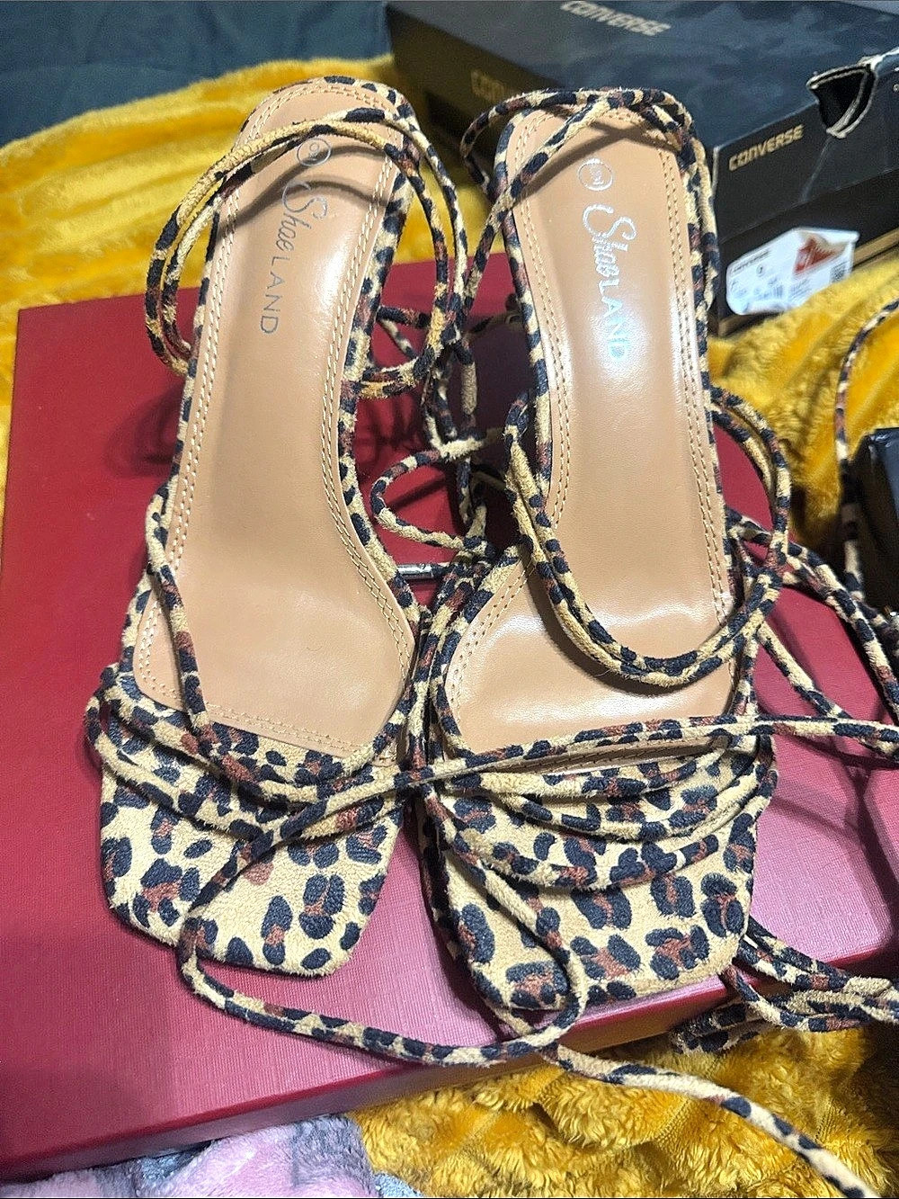 Shoe Land Animal Print Strappy Heels Like New